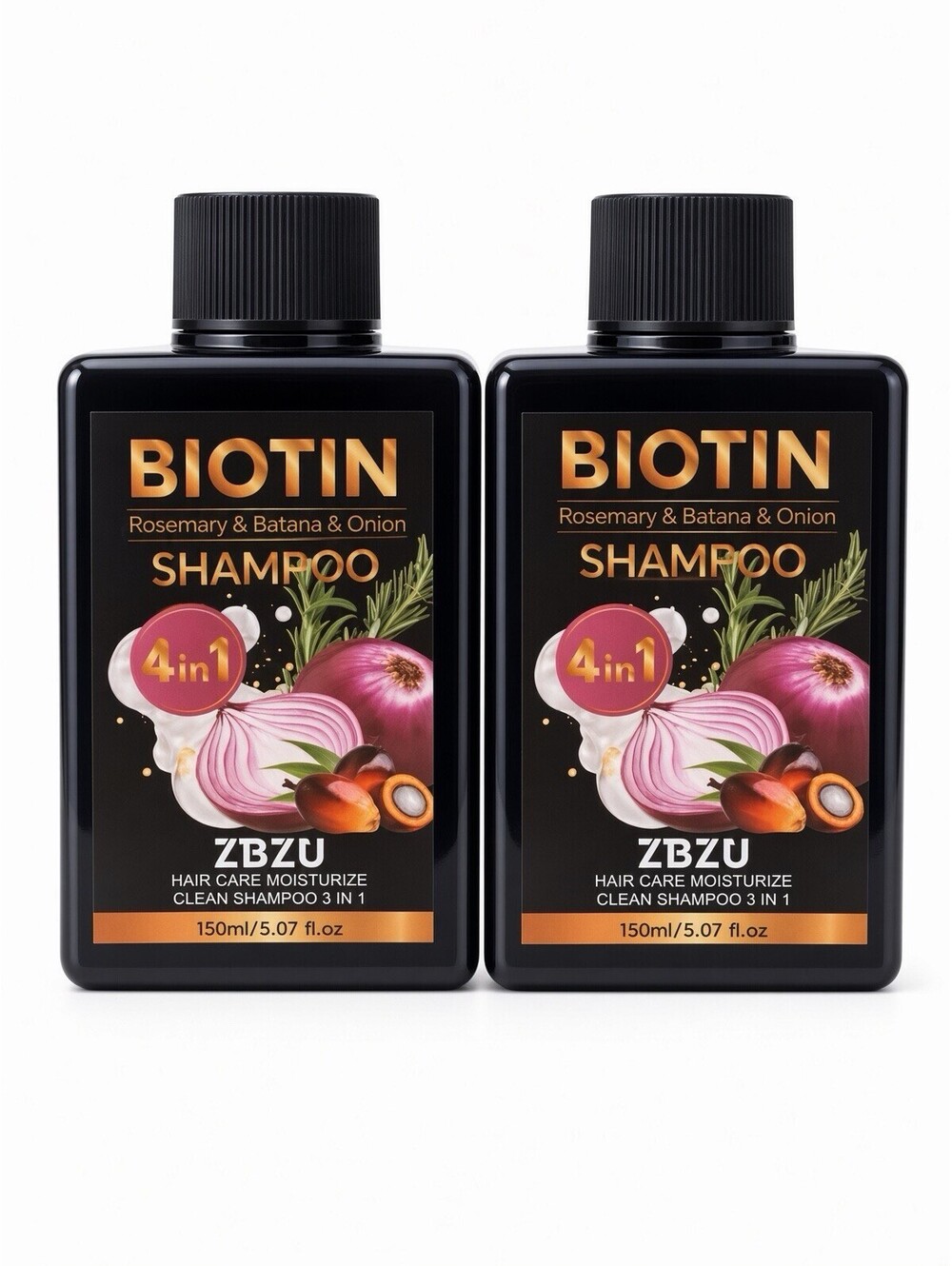 2 Pack Biotin Rosemary Batana Onion Shampoo 4-in-1 Hair Care 150ml w/ Pumps